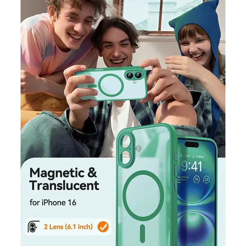MagSafe Luxus Rüstung Stoßfeste Handyhülle für iPhone 16 15 14 13 Pro Max Plus mit Magnetischer Drahtloser Ladefunktion in Matt Transluzent PC, Farben: Transparent, Lila, Grün - Bild 3