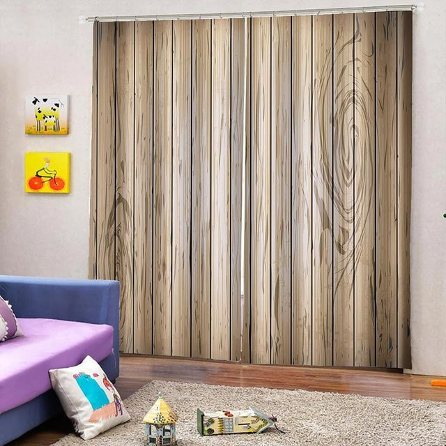 Verdunkelungsvorhang im Bauernhaus-Stil von Yiran Furniture, braunes Plankenbrett-Design mit Ösen, B 70 cm x H 215 cm - Bild 1