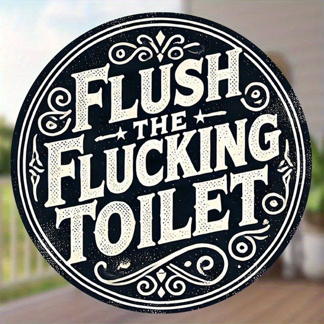 Vintage Rundmetallschild Potdemiel FLUSH THE FLUCKING TOILET Wanddekor Durchmesser: 20,32 cm - Bild 1