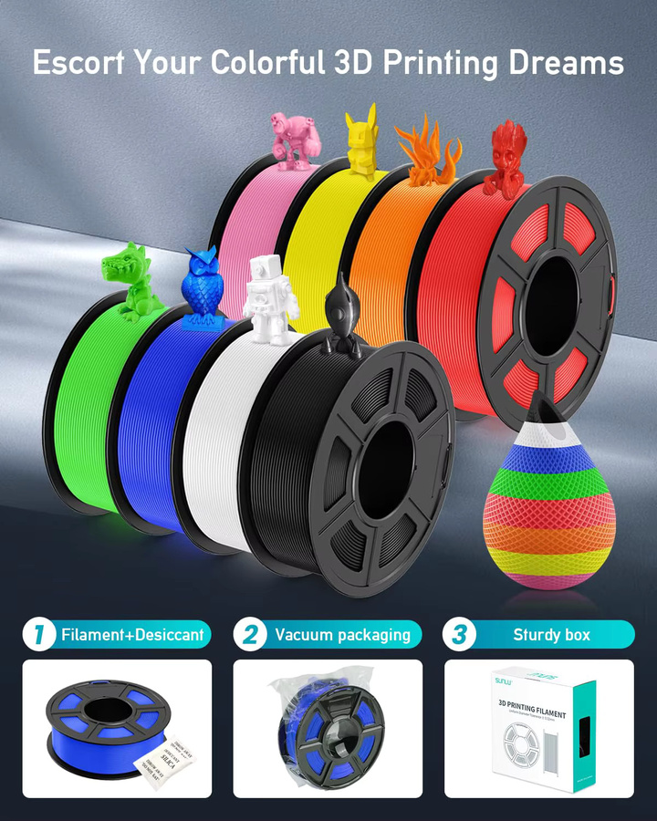 SUNLU 3D-Filament Set aus PETG und ABS in Grün, 10 Rollen à 1 kg, Durchmesser 1,75 mm für FDM-Drucker - Bild 5