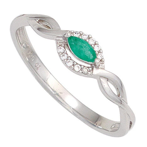 Colfem Ring 333 Weißgold, Smaragd, Diamant, Brillanten, Damen, Ringgröße 60 - Bild 1