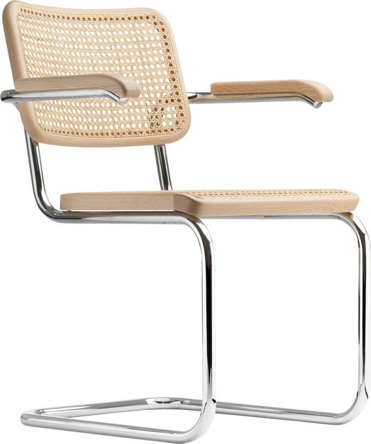 Thonet S 64 V Freischwinger mit Wiener Geflecht und Armlehnen aus Buche - Bild 1