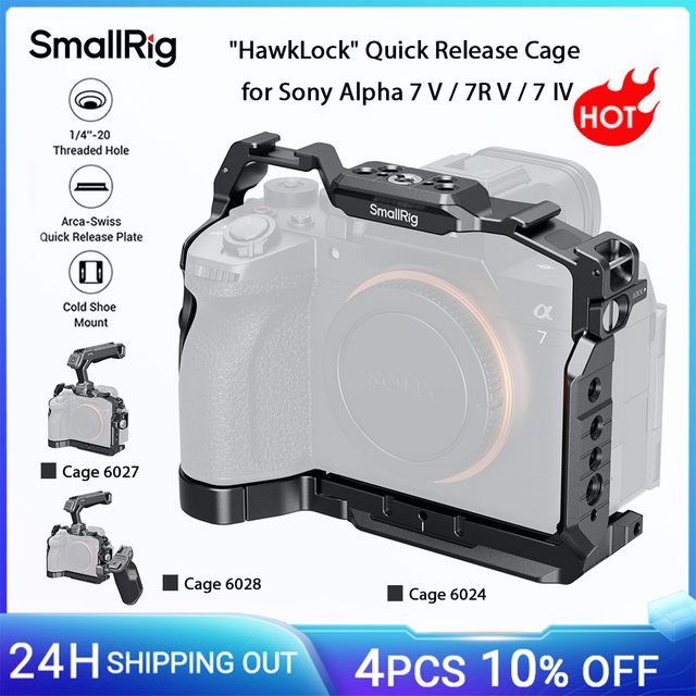 SmallRig HawkLock Schnellwechselkäfig für Sony Alpha 7 V, A7R V und A7 IV in Schwarz mit Kabelklemme und Arca-Swiss Schnellwechselplatte - Bild 1