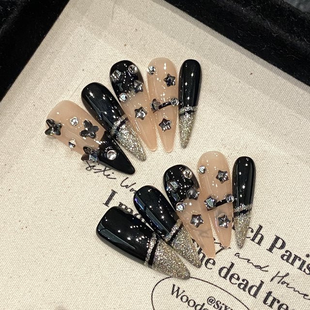 YADORNOS Press On Nails, Schwarz, Glänzend, 10 Stück - Bild 1