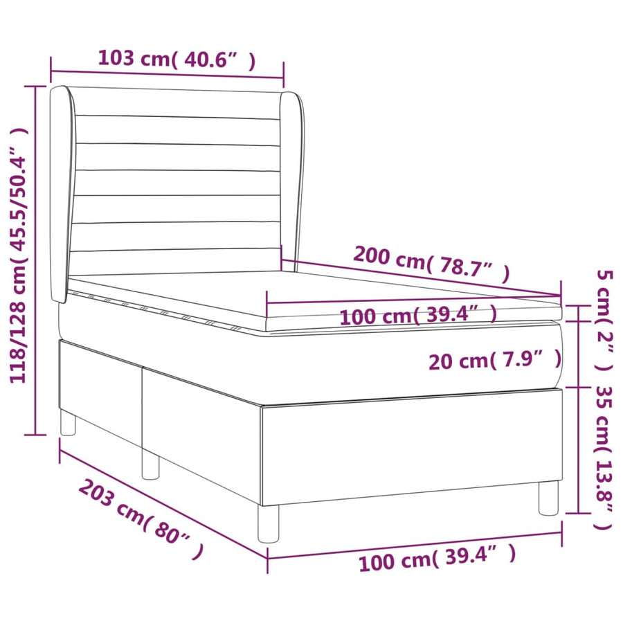 vidaXL Boxspringbett Hybrid mit Matratze Dunkelgrau Samt B/T/H: 100 x 200 cm - Bild 3