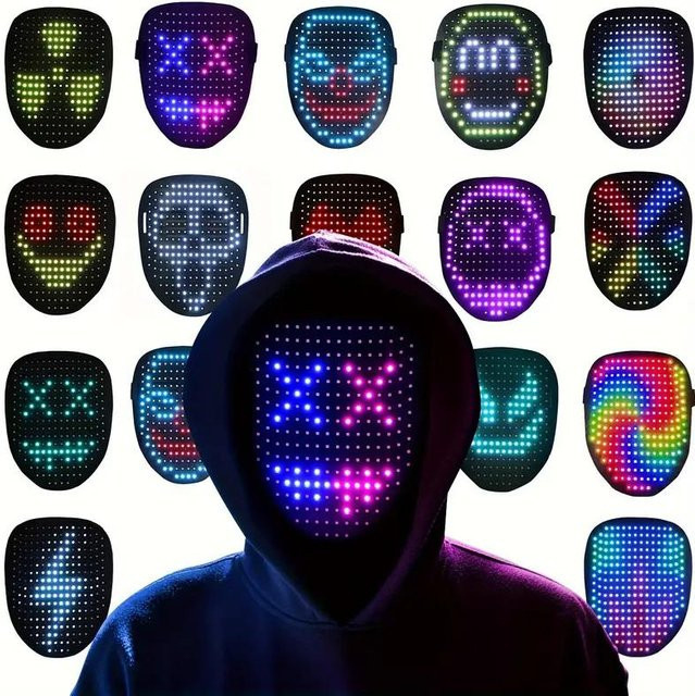 LED Maske mit Gestenerkennung, Leuchtende Gesichtsverändernde LED Halloween Maske, schwarz - Bild 1