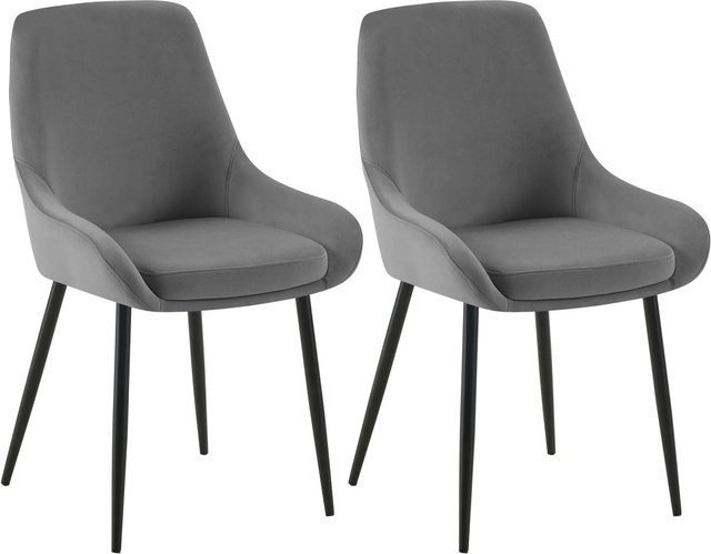 2er Set DELUKE Esszimmerstühle PUNAR aus Samt und Mikrofaser in Dunkelgrau und Schwarz, B/T/H: 50 x 53 x 86 cm - Bild 1