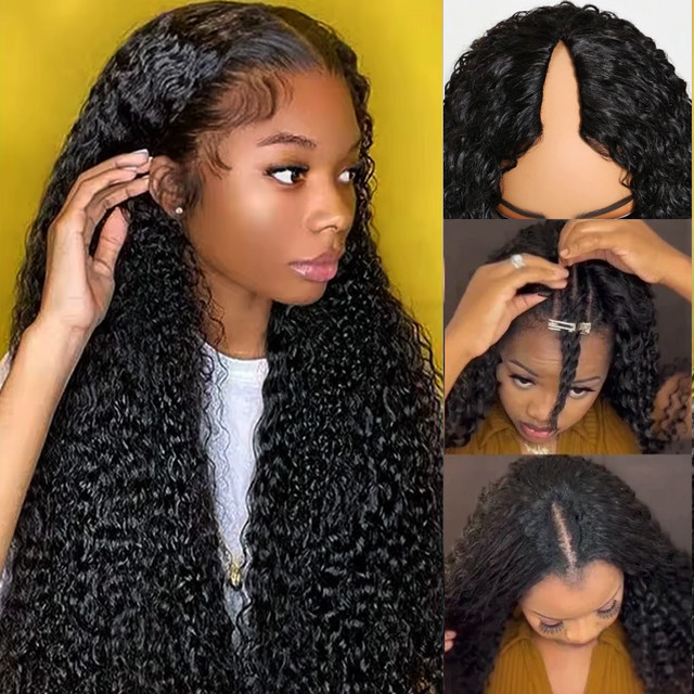 Sooolavely Echthaarperücke Kinky Curly Deep Wave, Damen - Bild 1