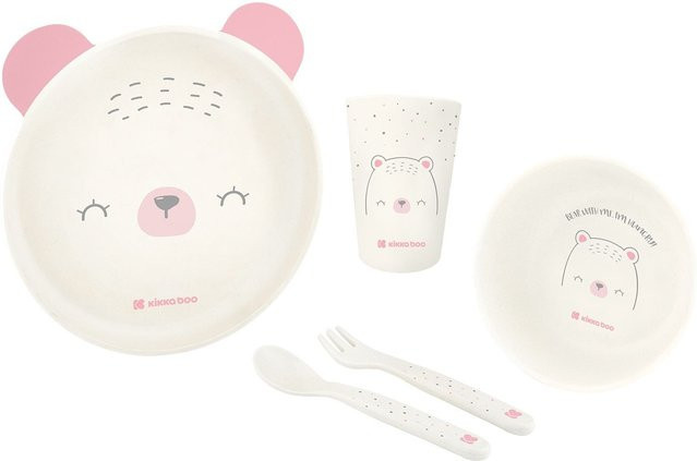 Kikkaboo Kindergeschirr Set Bear with me 5-teilig aus Melamin in Pink mit Tiermotiv - Bild 1