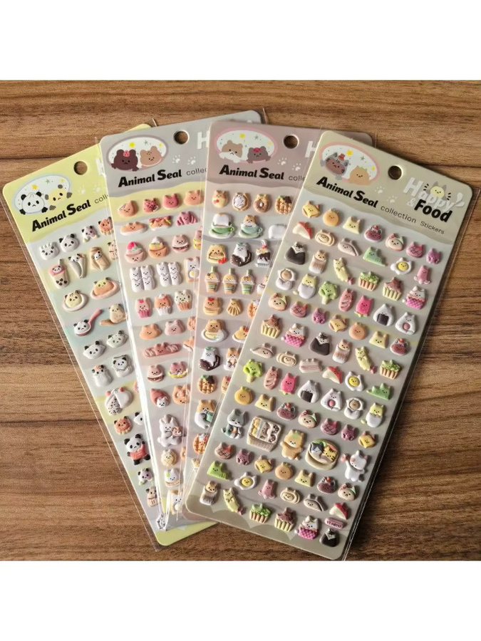 4er-Set 3D-Aufkleber mit niedlichen Tiermotiven in Multicolor von Sticker Story Store zur Dekoration von Notizbüchern und Planern - Bild 2
