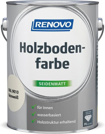 RENOVO Holzbodenfarbe Wasserbasiert in Weiss, Kratzfest und Deckend mit Satin-Glanz - Bild 1