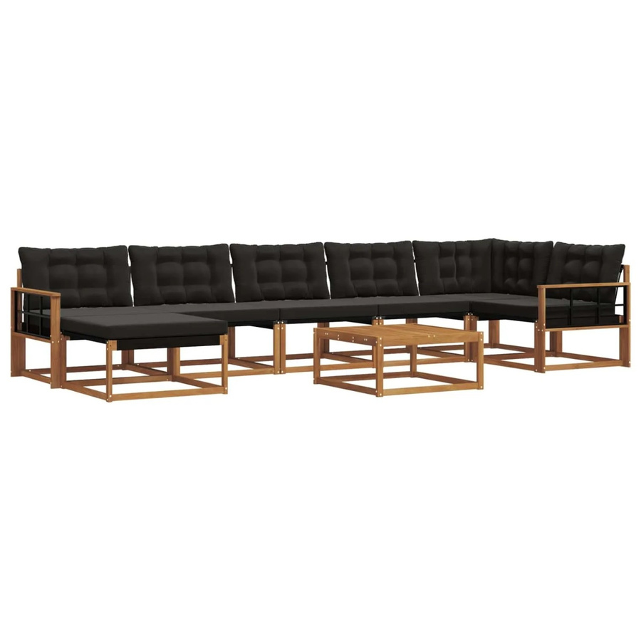 vidaXL Outdoor-Sofagarnitur 22-tlg. in U-Form aus Akazienholz und Textilene mit Kissen, Schwarz und Natur - Bild 2