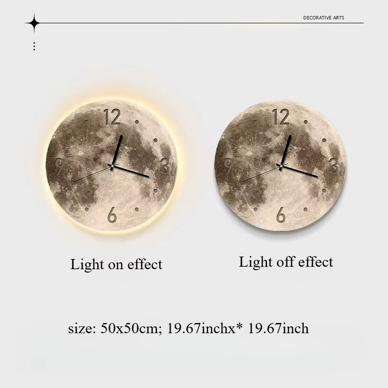 Moderne Wanduhr aus Porzellan in Beige mit LED-Beleuchtung und geräuschlosem Uhrwerk, Design Mond und Erde, Durchmesser: 50,8 cm - Bild 2