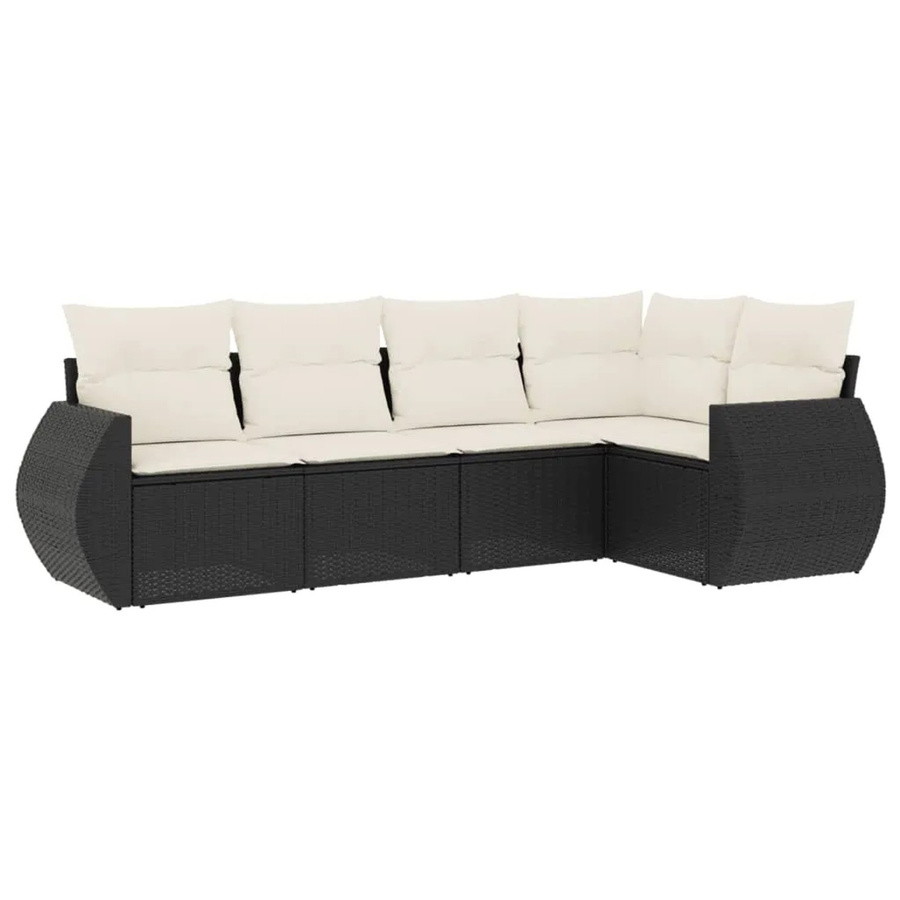 vidaXL 5-teilige Garten-Sofagarnitur in L-Form aus Poly-Rattan mit Kissen in Schwarz und Cremeweiß - Bild 2