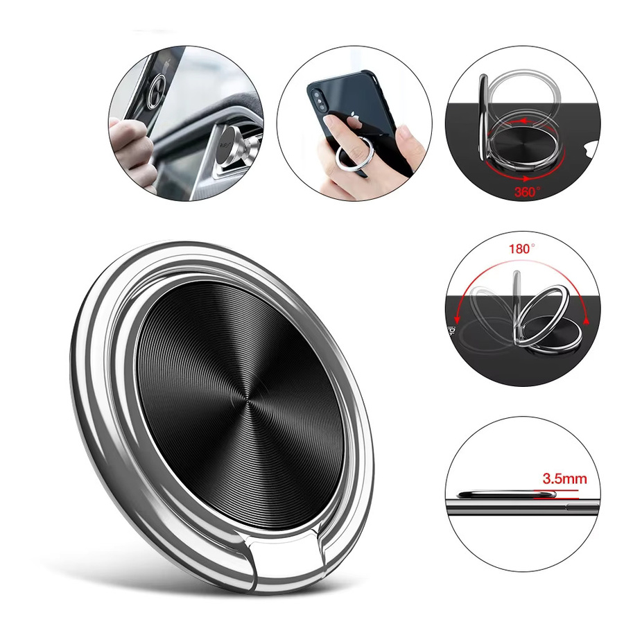 YTDMEN Metall Handy Ständer mit Ring und Aufkleber in Silber für iPhone, Samsung und Xiaomi zur Nutzung im Auto oder auf dem Schreibtisch - Bild 3