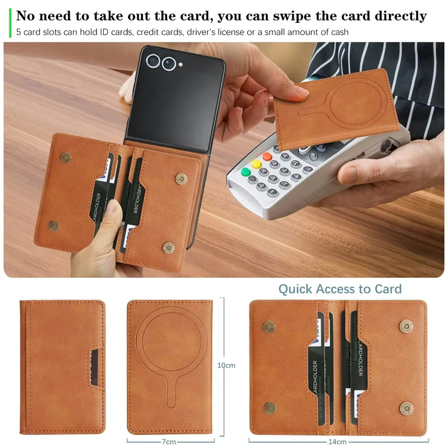 Luxus 2in1 Leder Brieftasche und Handyhülle mit Kartenhalter und magnetischer kabelloser Ladefunktion für Samsung Galaxy Z Flip 7FE, 6, 5, 4, 3 in Blau oder Braun - Bild 1