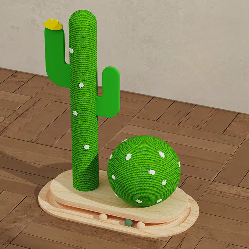 Booteely Kaktus Kratzsäule für Katzen mit Greifball und Textiloberfläche, Grün - Bild 1