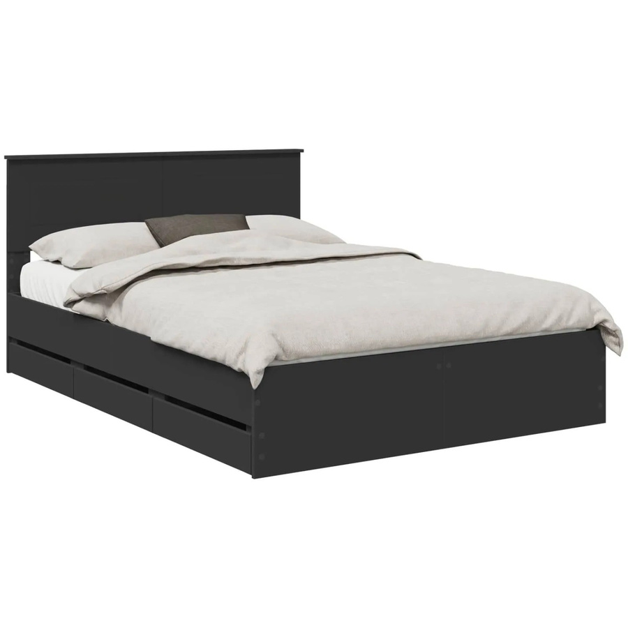 vidaXL Bettrahmen mit Schubladen in Schwarz, minimalistisches Design aus Holzwerkstoff, B/T/H: 160 x 200 x 90 cm - Bild 2