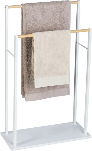 Relaxdays Handtuchständer aus Bambus und MDF in Weiß Natur, freistehend und rutschfest, H: 91,5 cm, B: 57 cm, T: 25 cm - Bild 1