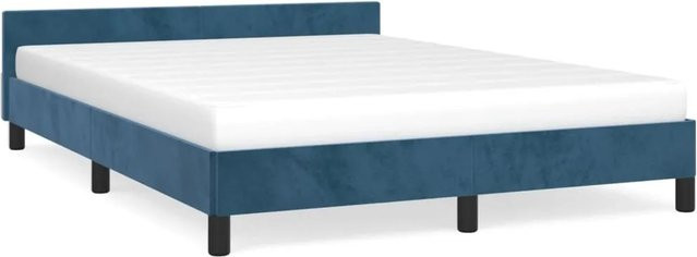vidaXL Bettgestell mit Kopfteil aus Samt in Dunkelblau B/T/H: 140 x 200 x 143 cm - Bild 1