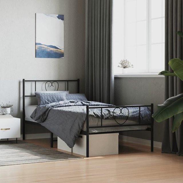 Vidaxl Metallbettgestell mit Kopfteil und Fußteil in Schwarz, B/L: 90 x 190 cm - Bild 1