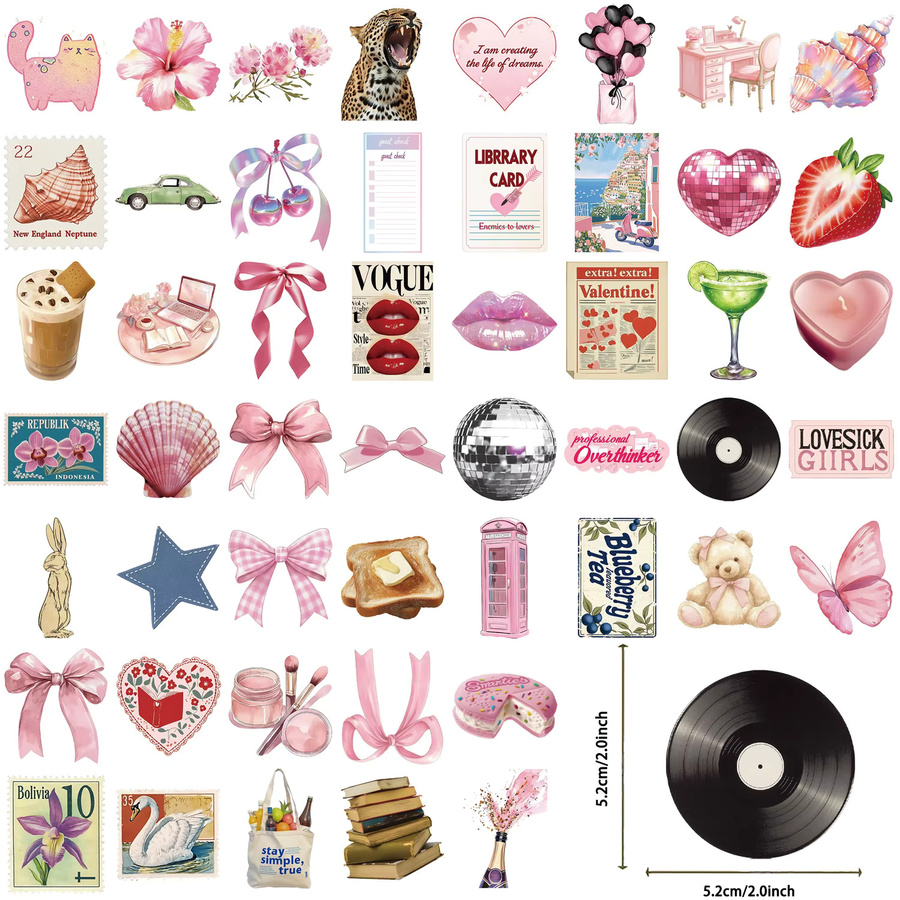 50 Stück Cartoon Rosa Ästhetische Serie Aufkleber aus wasserfestem PVC für dein Tagebuch und Scrapbooking - Bild 2