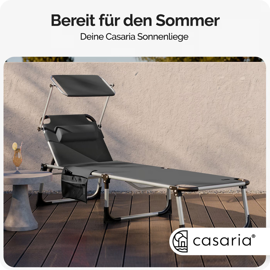 CASARIA Gartenliege Malta Anthrazit mit Sonnendach aus Alu und Textilene, B/T/H: 210 x 61 x 35 cm - Bild 2