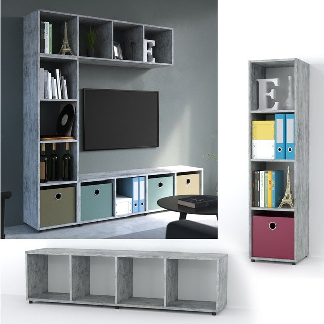 VICCO Raumteiler LUDUS Standregal mit 4 Fächern in Grau Beton, B/T/H: 64,9 x 33,0 x 142,5 cm - Bild 1