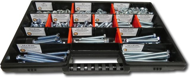 Schraubenbox24 480-teiliges Sechskantschrauben-Sortiment mit Muttern, Unterlegscheiben und Federringen in Silber, M6, Länge: 12 mm bis 80 mm - Bild 1
