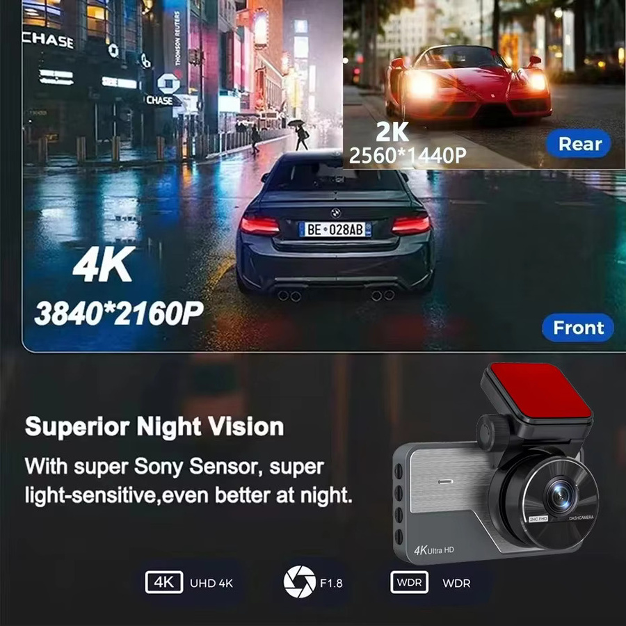 Bluavido 4K Ultra HD Dual Dash Cam in Silber mit 3,0 Zoll IPS-Bildschirm, WiFi-App-Steuerung, 170 Grad Weitwinkel, Nachtsicht und Parkmodus - Bild 3