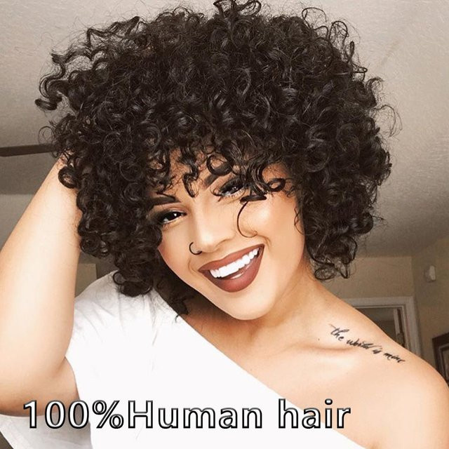 OYM HAIR Pixie-Perücke, kurze verworrene Locken, brasilianisches Remy-Echthaar - Bild 1