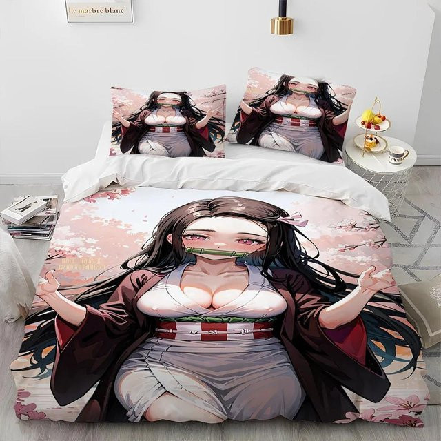 3-teiliges Demon Slayer Anime Bettwäscheset aus Mikrofaser, Mehrfarbig, Queen-Größe, B/H: 210 x 210 cm - Bild 1