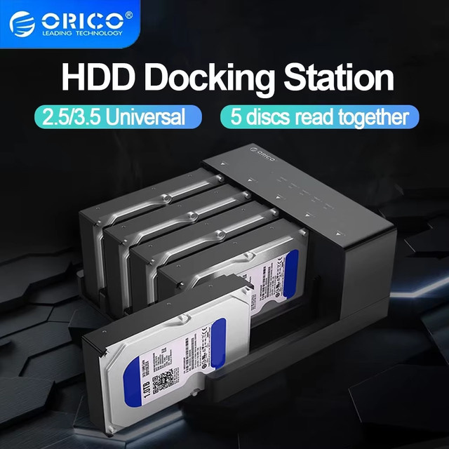 ORICO 5-Bay Festplattengehäuse mit Klonfunktion, USB 3.0 Dockingstation für 2,5 und 3,5 Zoll SATA SSD/HDD, Schwarz - Bild 1