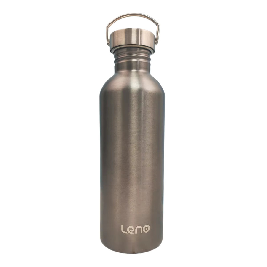 Leno Edelstahl-Wasserflasche in Silber, 350 ml, einwandige Weithals-Trinkflasche mit Schraubverschluss für Sport und Fahrrad - Bild 6