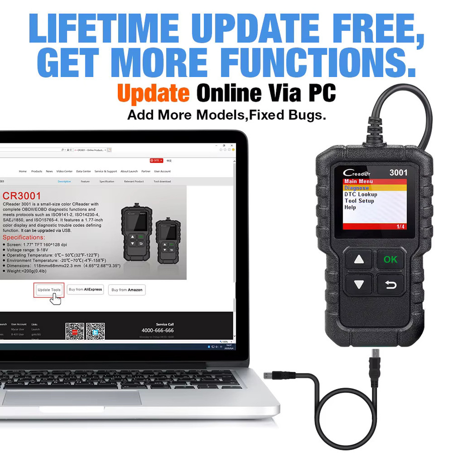 LAUNCH X431 CR3001 OBD2 Auto Diagnose Scanner in Schwarz mit Unterstützung für OBDII/EOBD und ELM327/KW850 - Bild 6