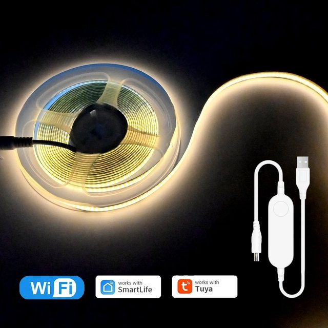 CENFAYA USB Tuya WiFi COB LED Streifen Warmweiß, flexibel und dimmbar, kompatibel mit Alexa und Google Assistant - Bild 1