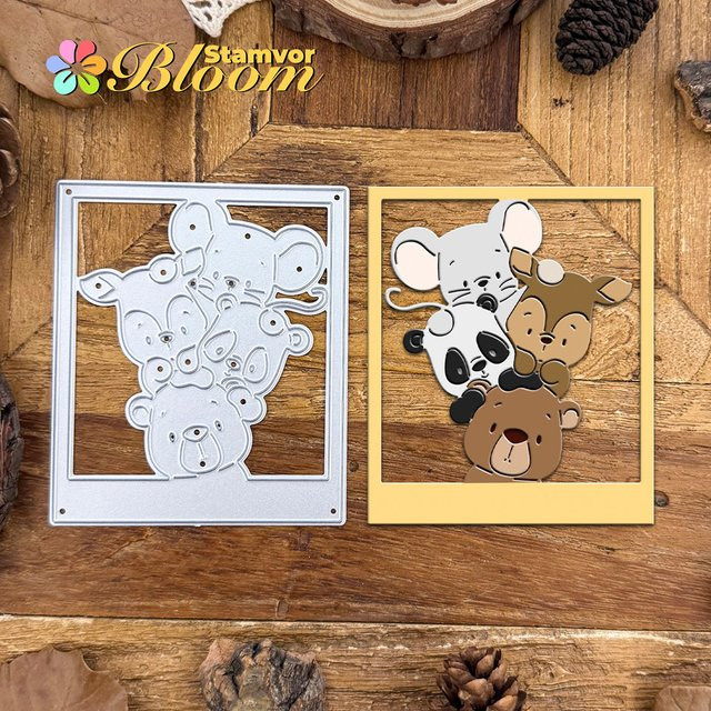 Metall Stanzformen mit Waldtier-Motiven Bär Panda Hirsch für Scrapbooking und dekorative Prägung in Silber - Bild 1