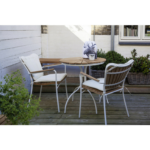 Cinas Garten-Kaffeetisch Ellen mit Teakholz-Tischplatte in Weiss, Durchmesser: 80 cm, Höhe: 74 cm - Bild 3