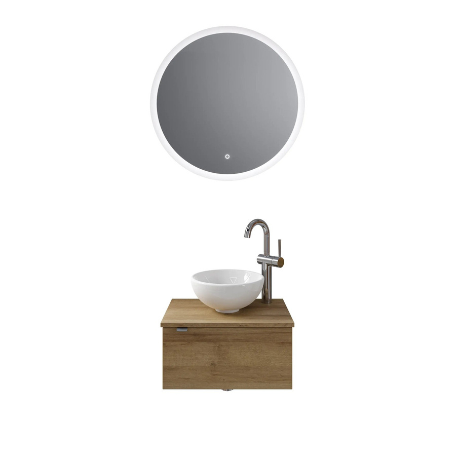 Pelipal Badmöbel-Set Serie 6915 Riviera Eiche mit Keramik Aufsatzbecken, Waschtischunterschrank und Funktionsspiegel mit LED-Beleuchtung und Sensor-Schalter, Breite: 70 cm - Bild 2
