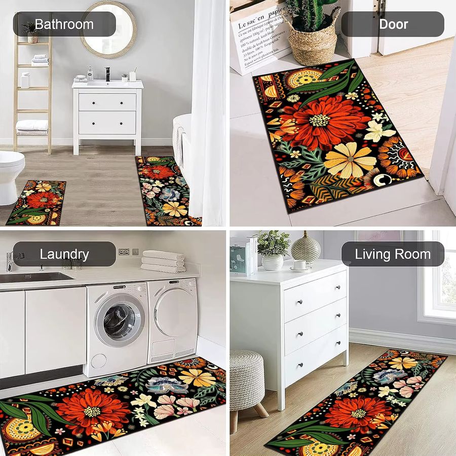 VIKAMA 2-teiliges Sommerblumen-Teppich-Set, rutschfeste und waschbare Bodenmatten für dein Badezimmer oder die Heimdekoration - Bild 4