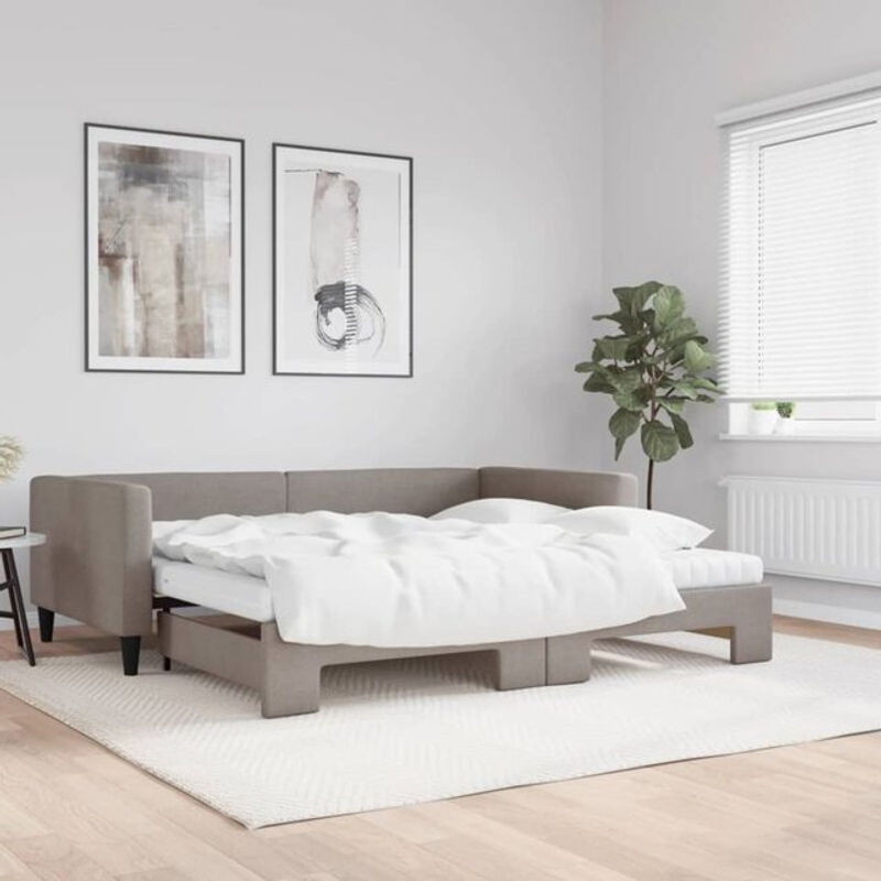 Ausziehbares Funktionsbett vidaxl mit Matratzen in Taupe meliert, Stoff und Metall, B/T: 200 x 100 cm - Bild 1