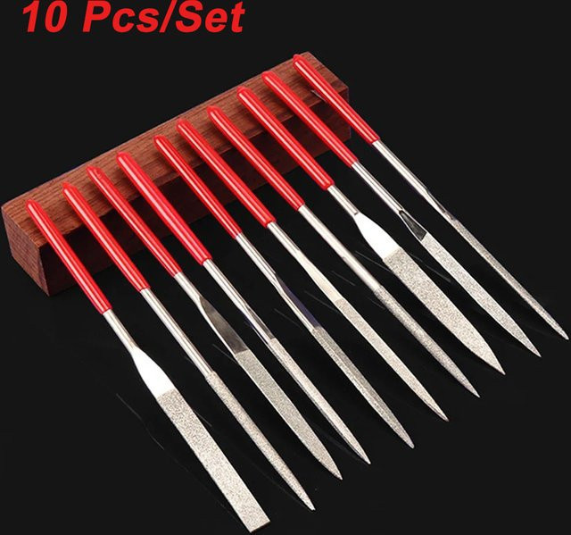 CAOWTAN Diamant Nadel Datei Set 10-teilig für Handarbeit an Metall, Holz, Keramik, Glas und Stein in Rot - Bild 1