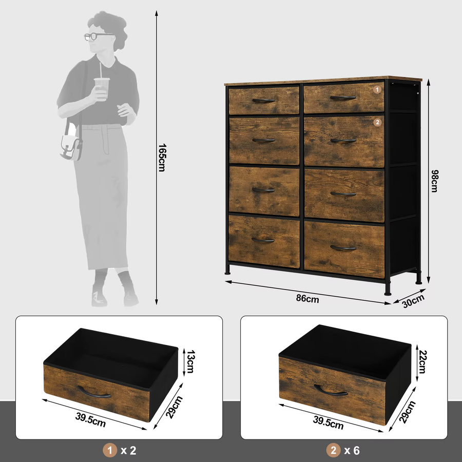 WOLTU Sideboard als Kleiderschrank und Schubladenschrank mit 8 Stoffschubladen in Vintage Brown für Wohnzimmer, Schlafzimmer oder Flur - Bild 4