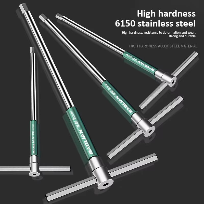 Torx-Schraubendreher Set in T-Form mit verschiedenen Größen von 2 mm bis 10 mm, silberfarbener Chromschlüssel für Handarbeit - Bild 3