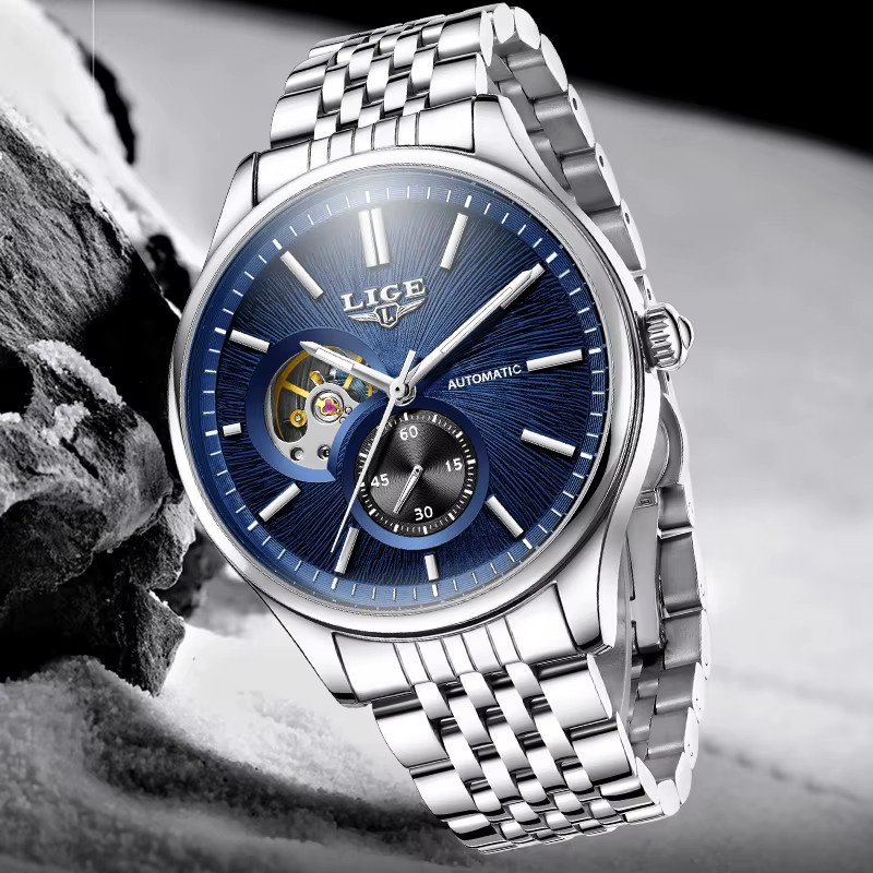 LIGE Armbanduhr, Automatik, Edelstahl, Blau, Herren - Bild 2