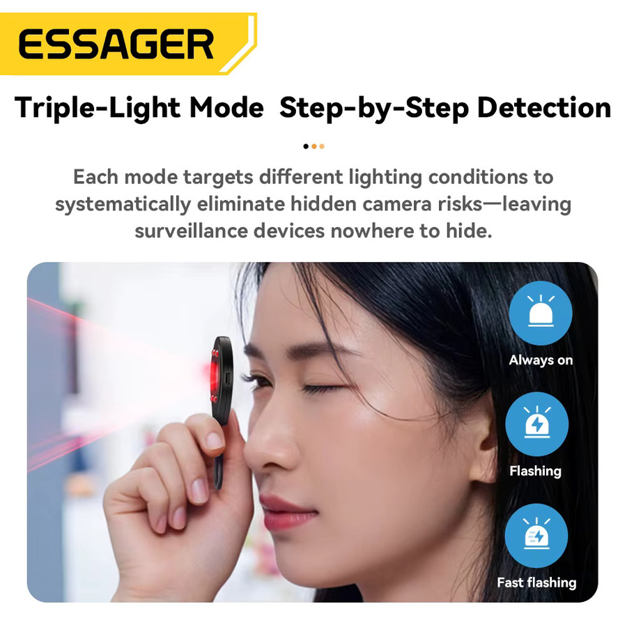 Essager Mini Kamera-Detektor Schwarz – Tragbarer Anti-Spion Infrarot Objektiv-Finder für mehr Sicherheit auf Reisen, im Hotel und im Badezimmer - Bild 4