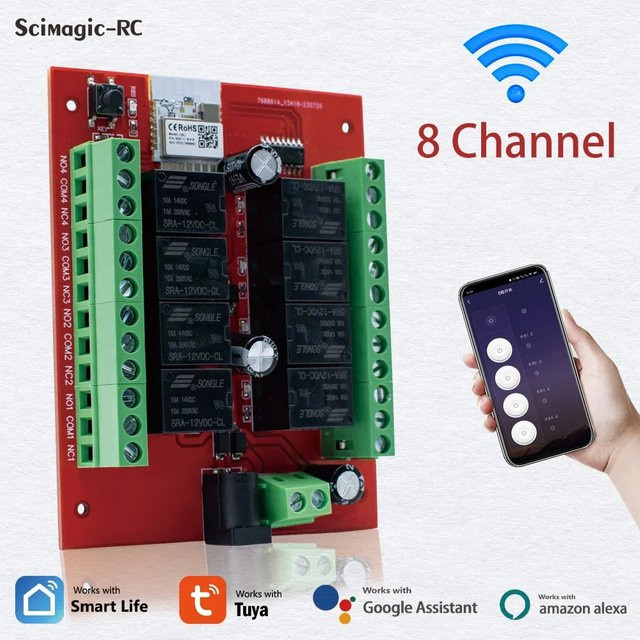 Scimagic-RC 8-Kanal WiFi Smart Switch für Tuya und Smart Life App, 12V/24V Relais Modul zur Smart Home Automation - Bild 1