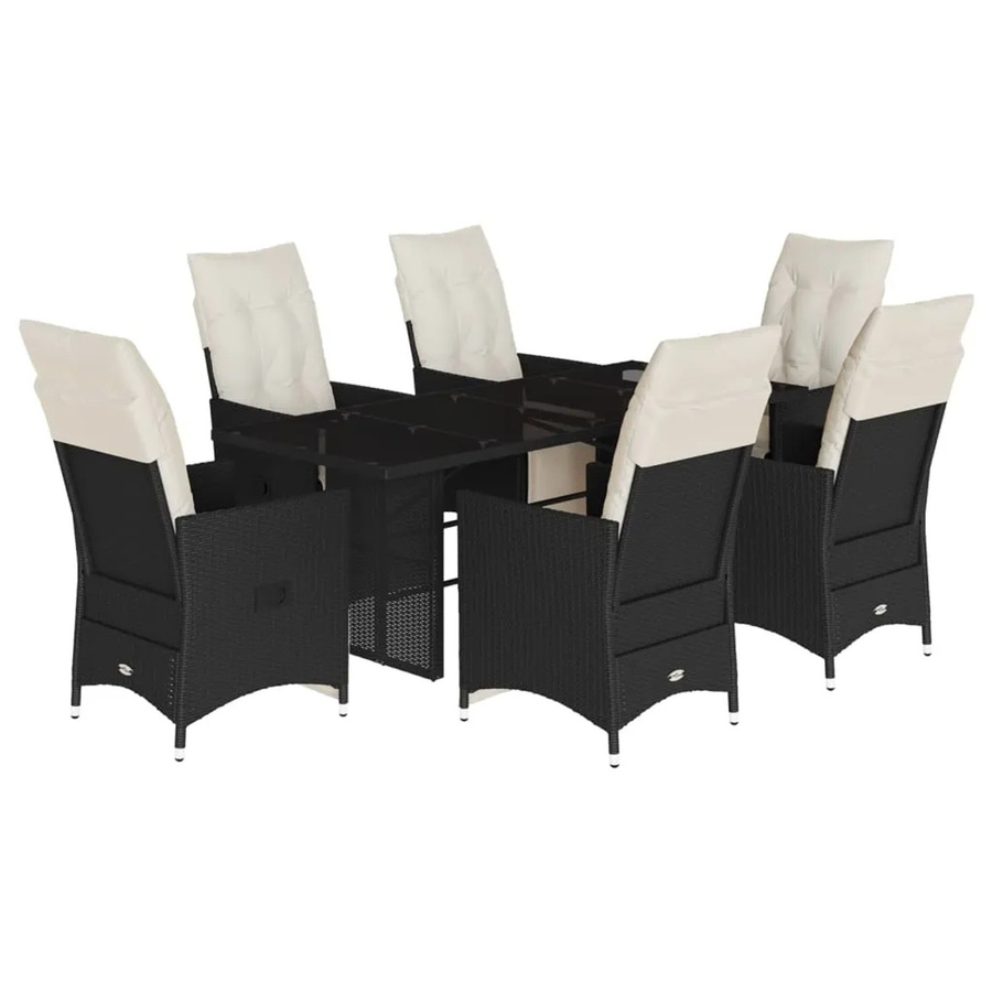 vidaXL 7-tlg Garten-Essgruppe aus schwarzem PE-Rattan mit Hartglas-Tisch und Kissen - Bild 2