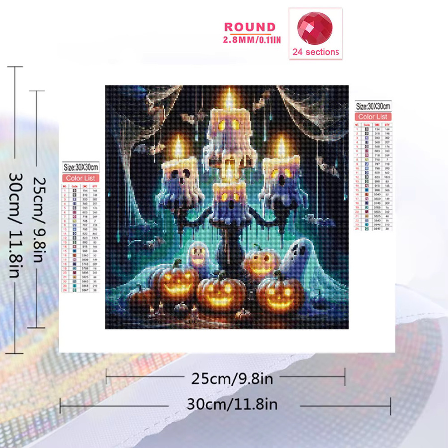 Momoart DIY Halloween Diamantmosaik-Set Kürbis Landschaft mit Rund-Strass-Malerei in Mehrfarbig - Bild 2