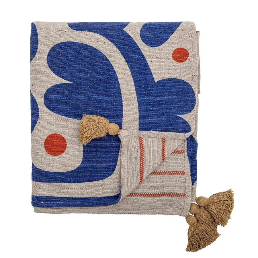 Bloomingville Plaid Eviaya aus recycelter Baumwolle blau gestreift B/B: 130 x 160 cm - Bild 1